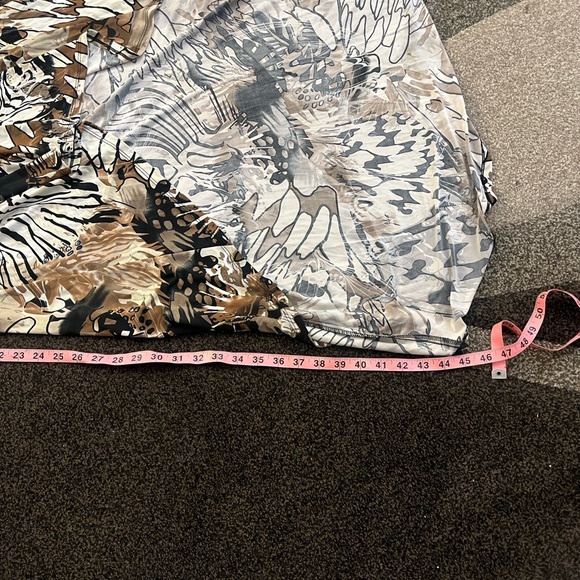 Sheer Abstract Print High Low Dress Brown Black Size M - Picture 3 of 6